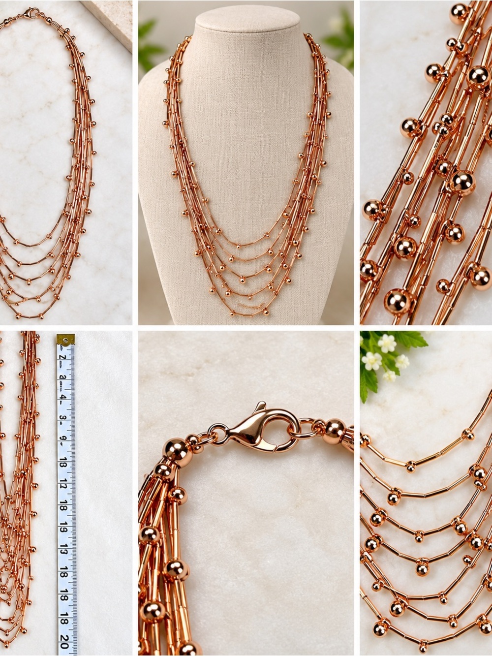 Premier Designs Rose Gold Multi-Strand Beaded Necklace